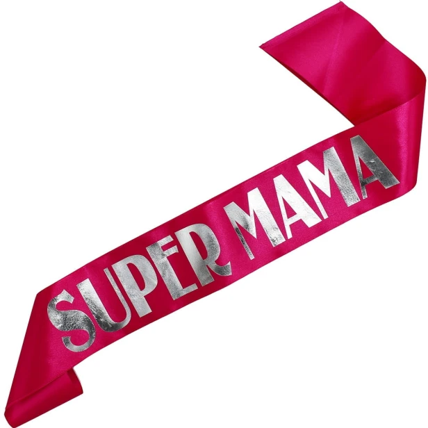 Szarfa rodzinna Super Mama - fuksjowa - srebrny nadruk