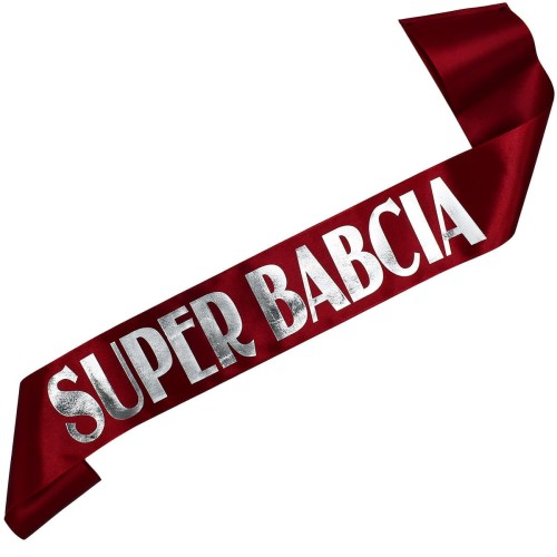 Szarfa bordowa Super Babcia - srebrny nadruk