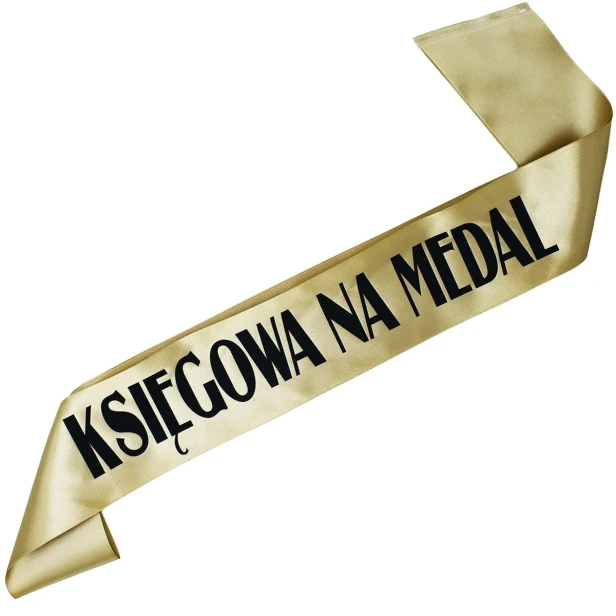Szarfa Ksiegowa na medal - w kolorze starego zlota - czarny nadruk