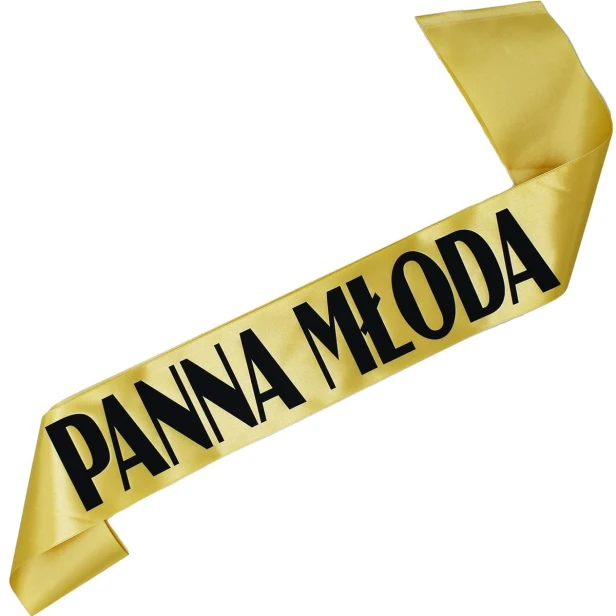 Zlota szarfa Panna Mloda - czarny nadruk