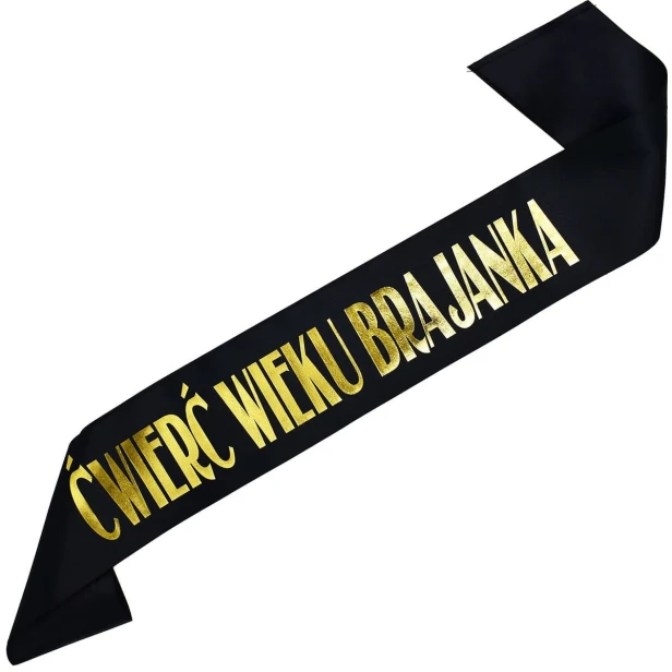 Szarfa czarna Cwierc wieku z imieniem - czarna, zloty nadruk