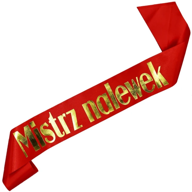 Szarfa czerwona Mistrz Nalewek - zloty nadruk