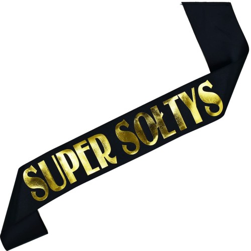 Szarfa czarna Super Soltys - zloty nadruk