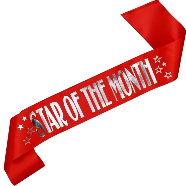 Szarfa czerwona Star of The Month - srebrny nadruk