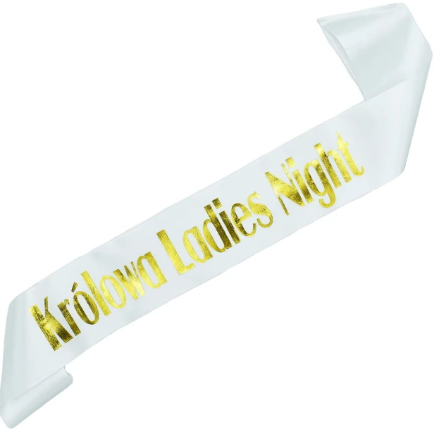 Szarfa biala Krolowa Ladies Night - zloty nadruk