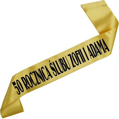 Szarfa zlota 50 rocznica slubu + imiona - czarny nadruk