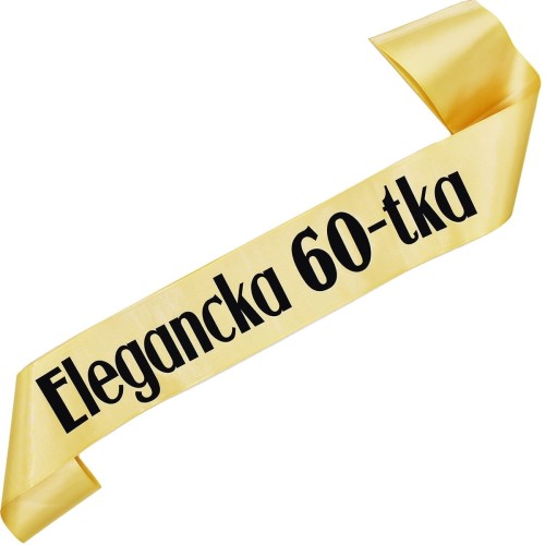 Szarfa na 60 urodziny Elegancka 60-tka - zlota, czarny nadruk