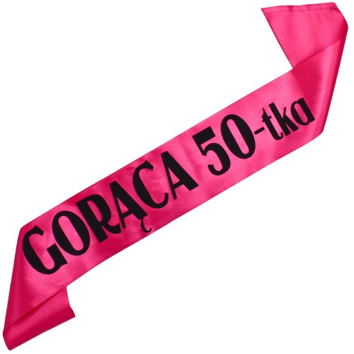 Goraca 50-tka - fuksjowa szarfa z czarnym nadrukiem - detal nadruku