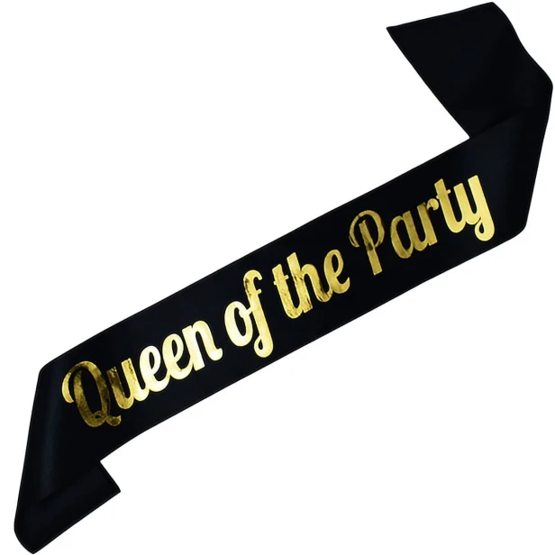 Szarfa czarna Queen of the Party - zloty nadruk