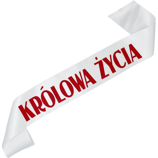 Szarfa biala Krolowa zycia - z czerwonym