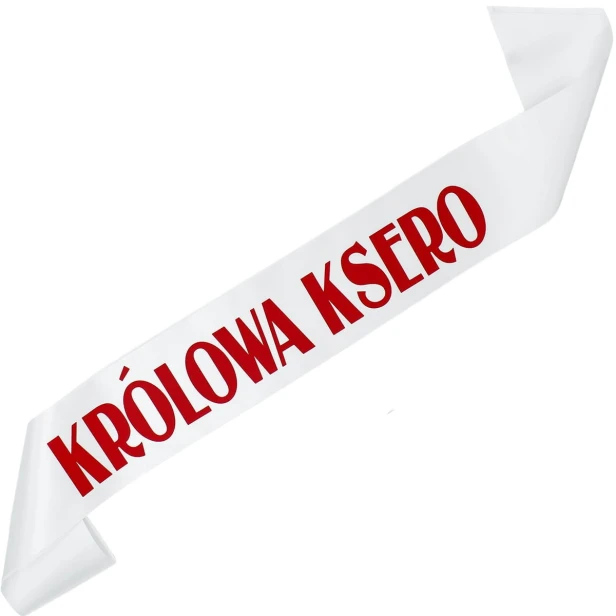 Szarfa biala Krolowa ksero - z czerwonym