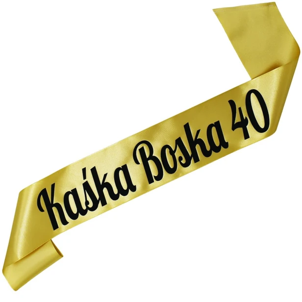 Szarfa na 40 urodziny Boska 40 imieniem - zlota, czarny nadruk