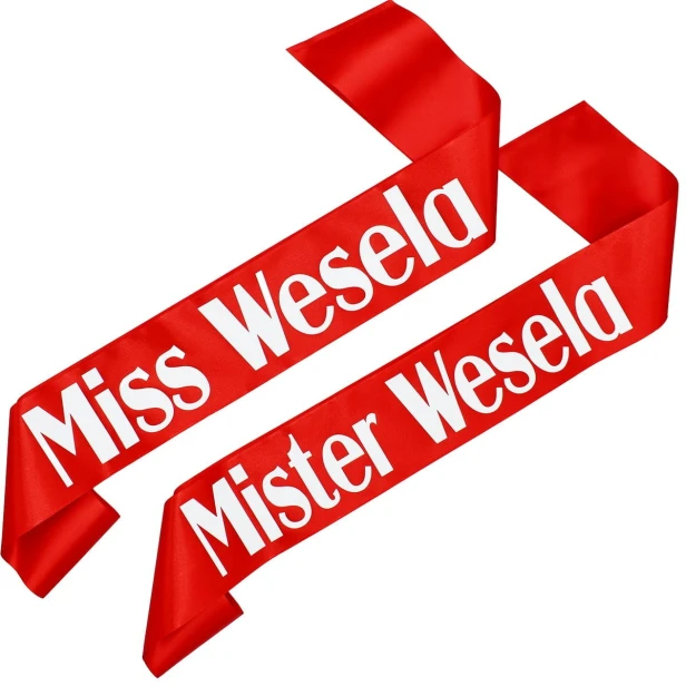 Szarfa slubna Zestaw szarf Miss i Mister Wesela - czerwone