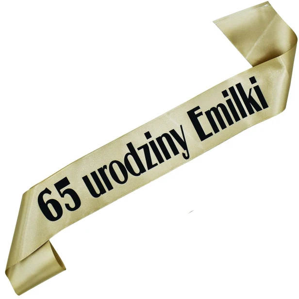 Szarfa starozlota 65 urodziny z imieniem - starozlota, czarny nadruk