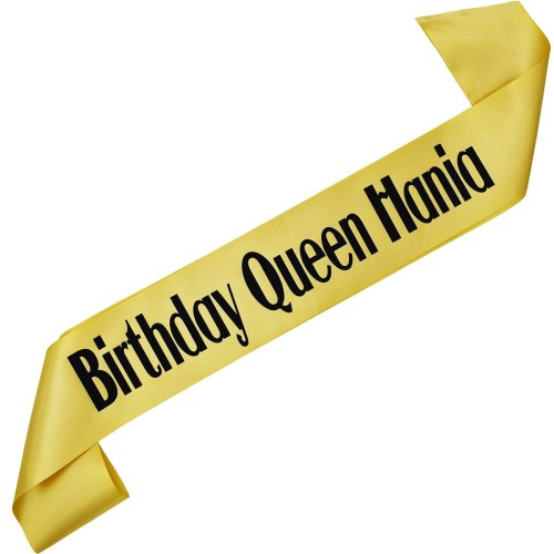 Szarfa zlota Birthday Queen z imieniem - czarny nadruk