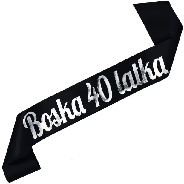 Szarfa na 40 urodziny Boska 40 latka - czarna, srebrny nadruk