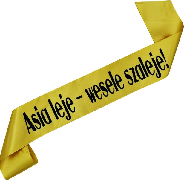 Szarfa zlota Imie + leje - wesele szaleje! - czarny nadruk