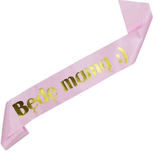 Szarfa jasnorozowa Bede Mama:) - zloty nadruk