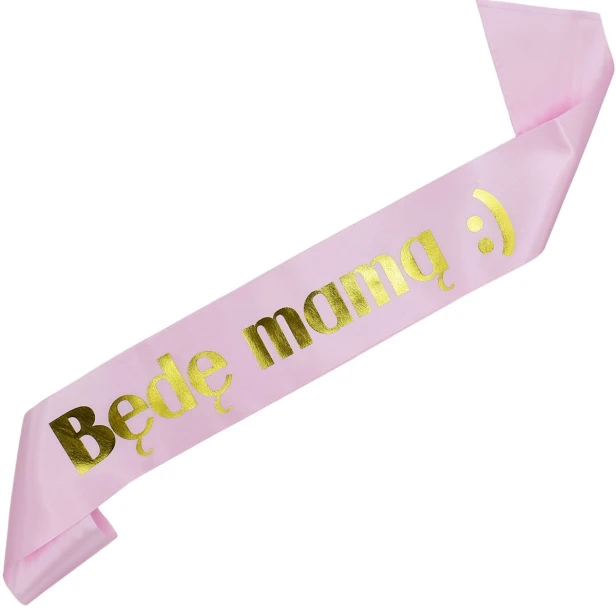 Szarfa jasnorozowa Bede Mama:) - zloty nadruk