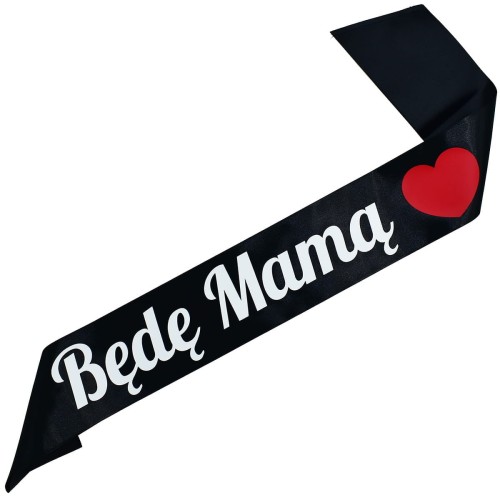 Szarfa czarna Bede Mama z serduszkiem - bialy nadruk