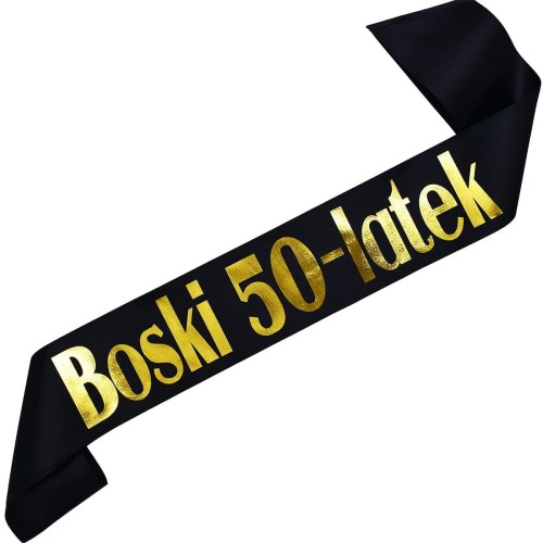 Szarfa na 50 urodziny Boski 50-latek - czarna, zloty nadruk
