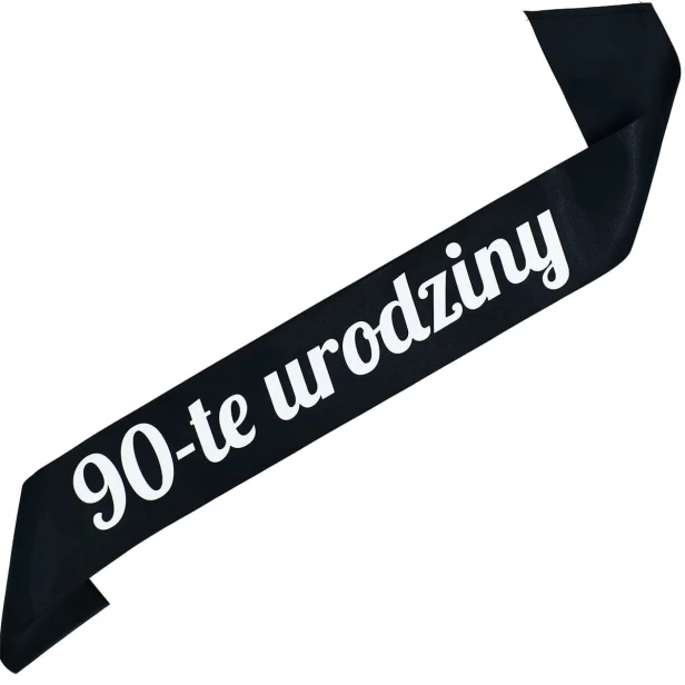 Szarfa na 90 urodziny 90-te urodziny - czarna, bialy nadruk
