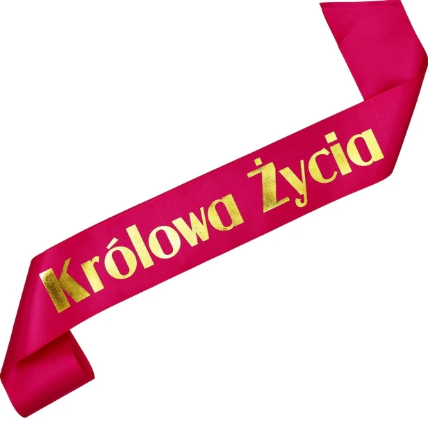 Szarfa Krolowa zycia - fuksjowa - zloty nadruk