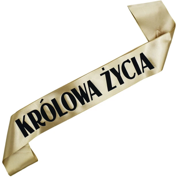 Szarfa starozlota Krolowa zycia - czarny nadruk