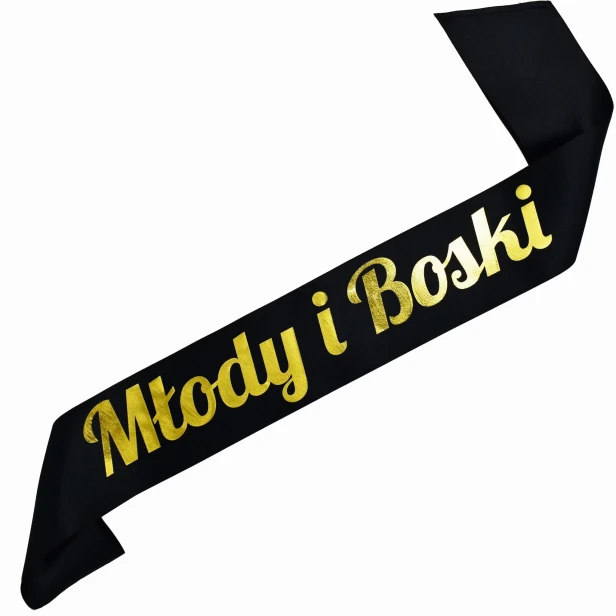 Szarfa czarna Mlody i Boski - zloty nadruk
