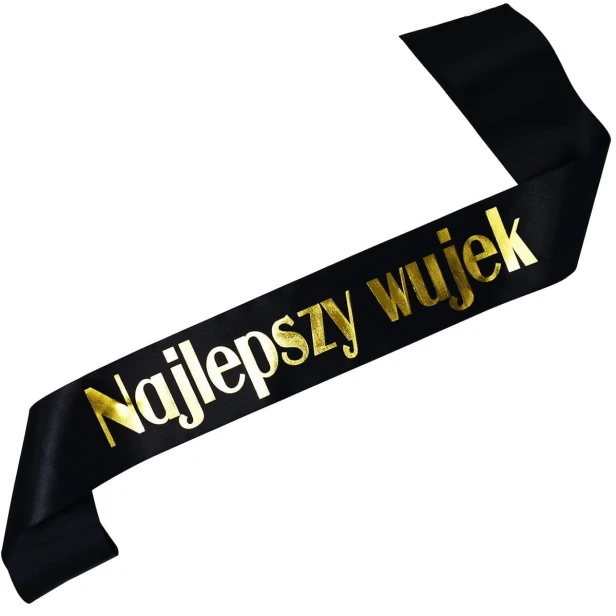 Szarfa czarna Najlepszy wujek - zloty nadruk