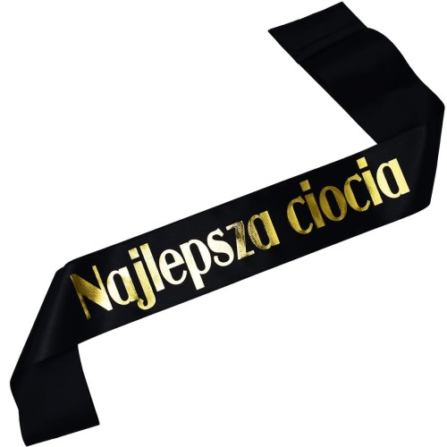 Szarfa czarna Najlepsza ciocia - zloty nadruk