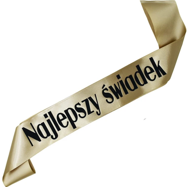 Szarfa starozlota Najlepszy swiadek - czarny nadruk