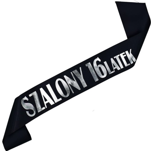 Szarfa czarna Szalony 16latek - czarna, srebrny nadruk