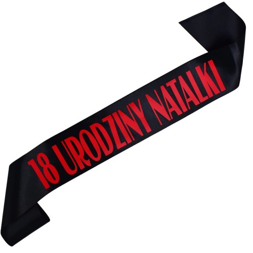 Szarfa na 18 urodziny imieniem - czerwonym - czarna