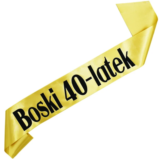 Szarfa na 40 urodziny Boski 40-latek - zlota, czarny nadruk
