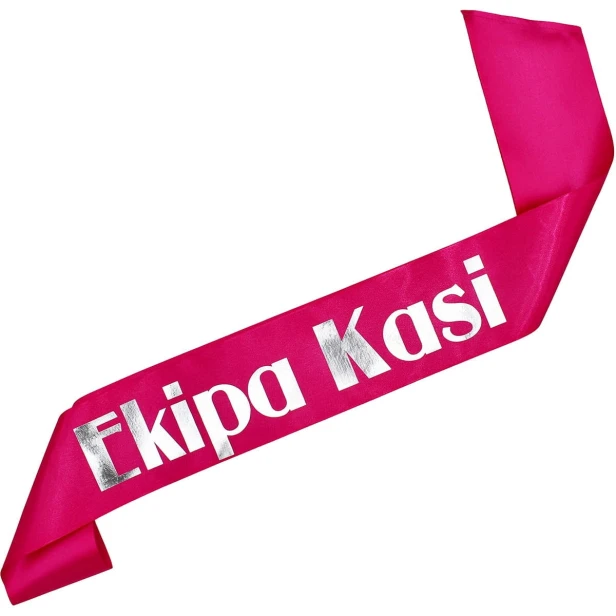 Szarfa na wieczor panienski Ekipa + dowolne imie - fuksjowa - srebrny nadruk