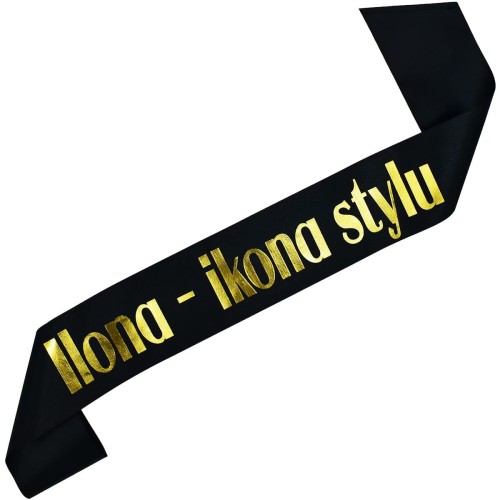 Szarfa czarna Ikona stylu z imieniem - zloty nadruk