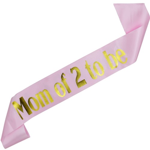 Szarfa jasnorozowa Mom of 2 to be - zloty nadruk