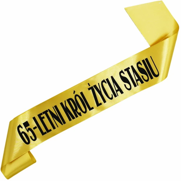 Szarfa zlota 65-letni Krol Zycia z imieniem - czarny nadruk