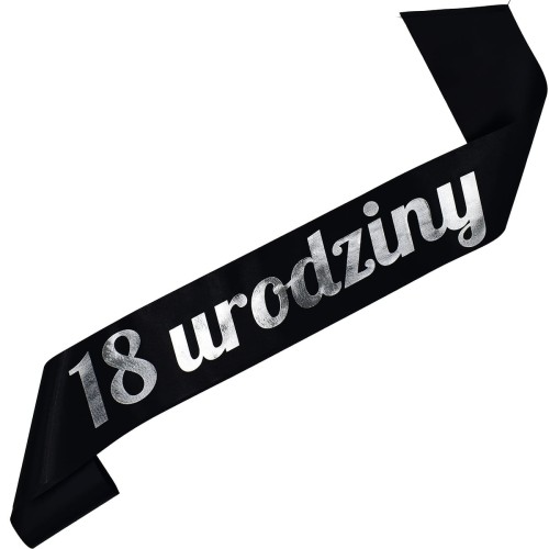 18 urodziny - czarna szarfa ze srebrnym nadrukiem - detal nadruku