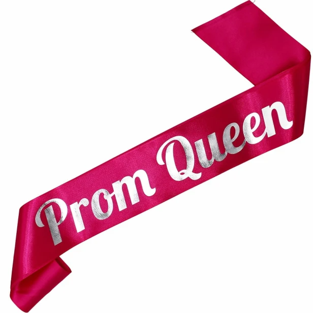 Szarfa Prom Queen - w kolorze fuksji - srebrny nadruk