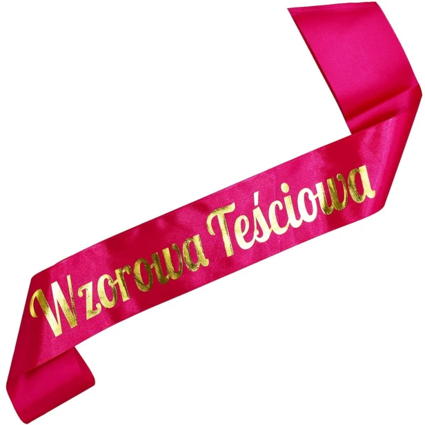 Szarfa Wzorowa Tesciowa - fuksjowa - zloty nadruk