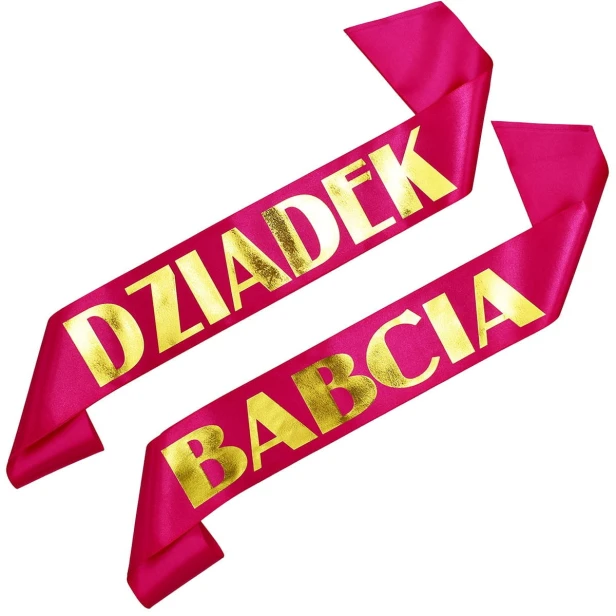Szarfa rodzinna Zestaw szarf Babcia i Dziadek - fuksjowe szarfy - zloty nadruk