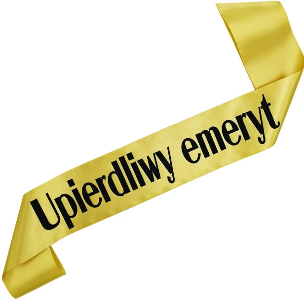 Szarfa zlota Upierdliwy emeryt - czarny nadruk