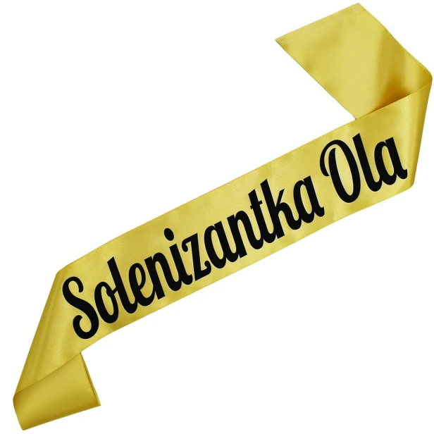 Szarfa zlota Solenizantka z dowolnym imieniem - zlota, czarny nadruk