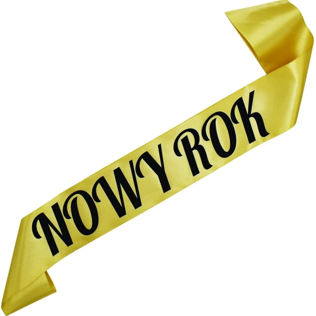 Szarfa zlota Nowy Rok - czarny nadruk