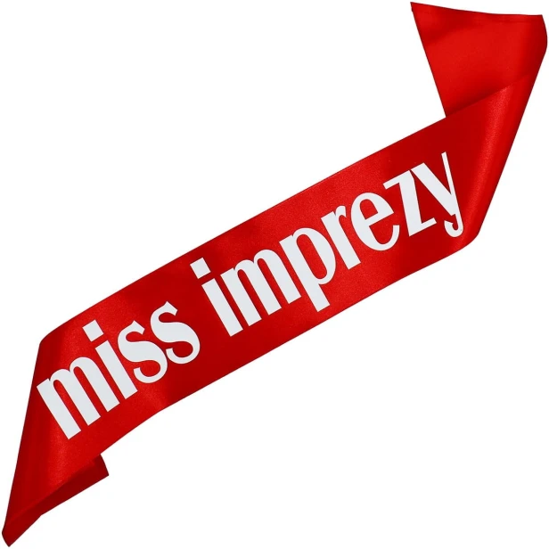 Szarfa czerwona Miss Imprezy - bialy nadruk