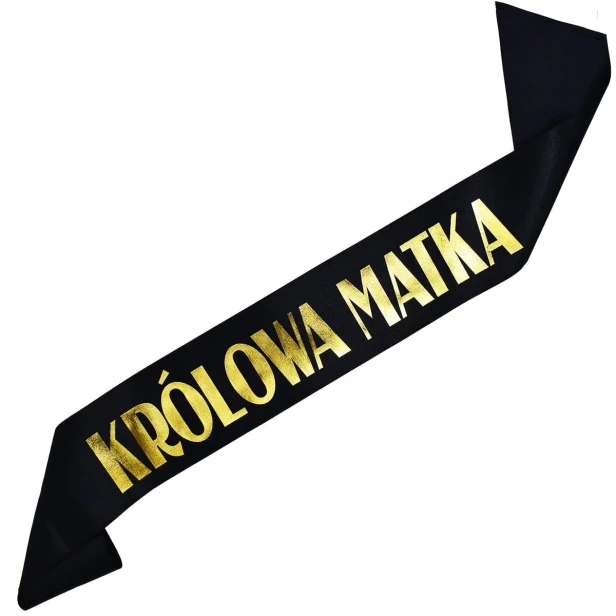 Szarfa czarna Krolowa Matka - zloty nadruk