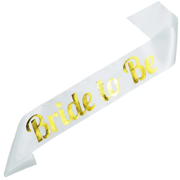 Biala szarfa Bride to Be - zloty nadruk
