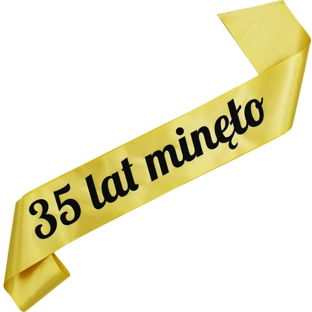 Szarfa zlota 35 lat minelo - zlota, czarny nadruk